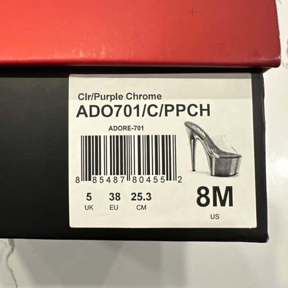 Pleaser Heels, Purple Chrome, clear upper, 8M, NWT, NEVER WORN, womens shoes - Picture 3 of 4